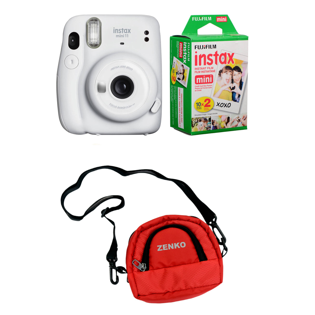 FUJIFILM INSTAX Mini 11 Instant Film Camera with Twin Pack of Instant Film With Red Pouch Kit (20 Exposures)