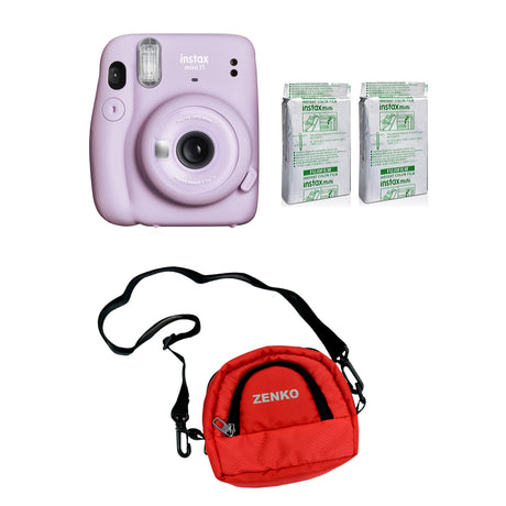 FUJIFILM INSTAX Mini 11 Instant Film Camera with Twin Pack of Instant Film With Red Pouch Kit (20 Exposures)