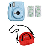 FUJIFILM INSTAX Mini 11 Instant Film Camera with Twin Pack of Instant Film With Red Pouch Kit (20 Exposures) Sky Blue