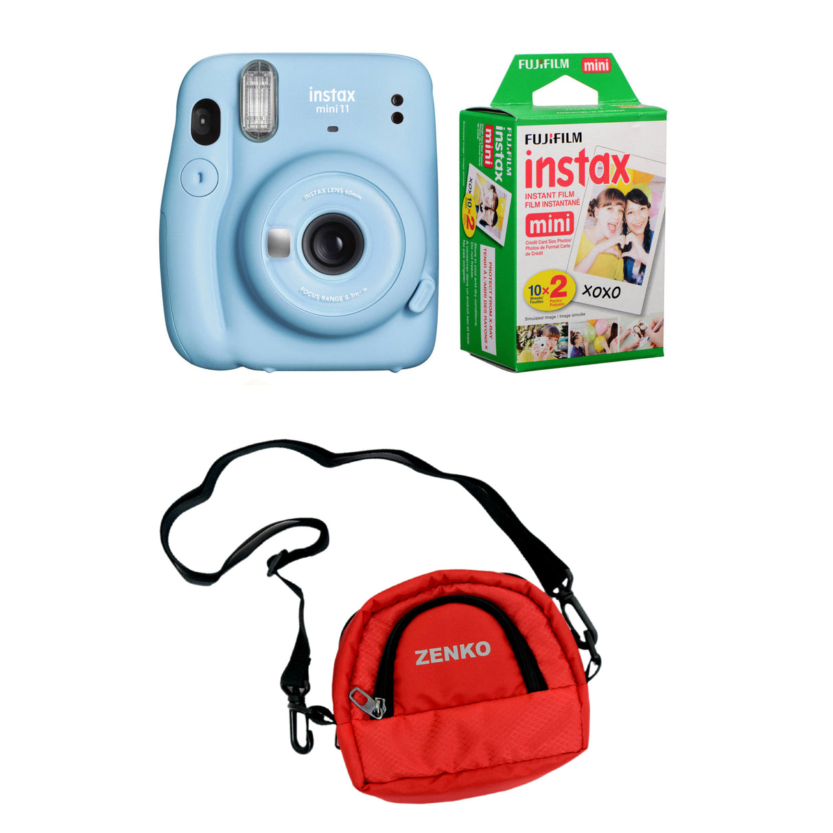 FUJIFILM INSTAX Mini 11 Instant Film Camera with Twin Pack of Instant Film With Red Pouch Kit (20 Exposures)
