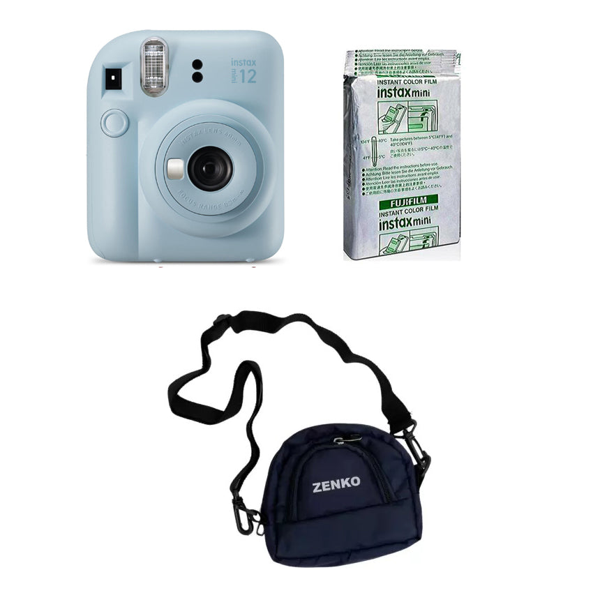 FUJIFILM INSTAX Mini 12 Instant Film Camera with 10X1 Pack of Instant Film With Blue Pouch Kit (10 Exposures) Pastel Blue