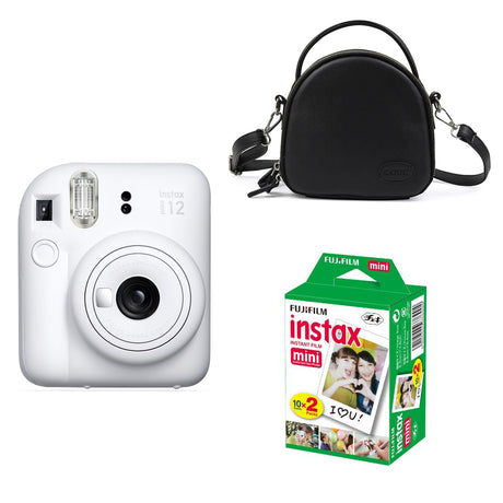 FUJIFILM INSTAX Mini 12 Instant Film Camera with Black shell bag and 20 Shots Instant film Clay White