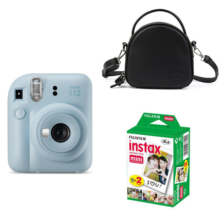 FUJIFILM INSTAX Mini 12 Instant Film Camera with Black shell bag and 20 Shots Instant film Pastel Blue