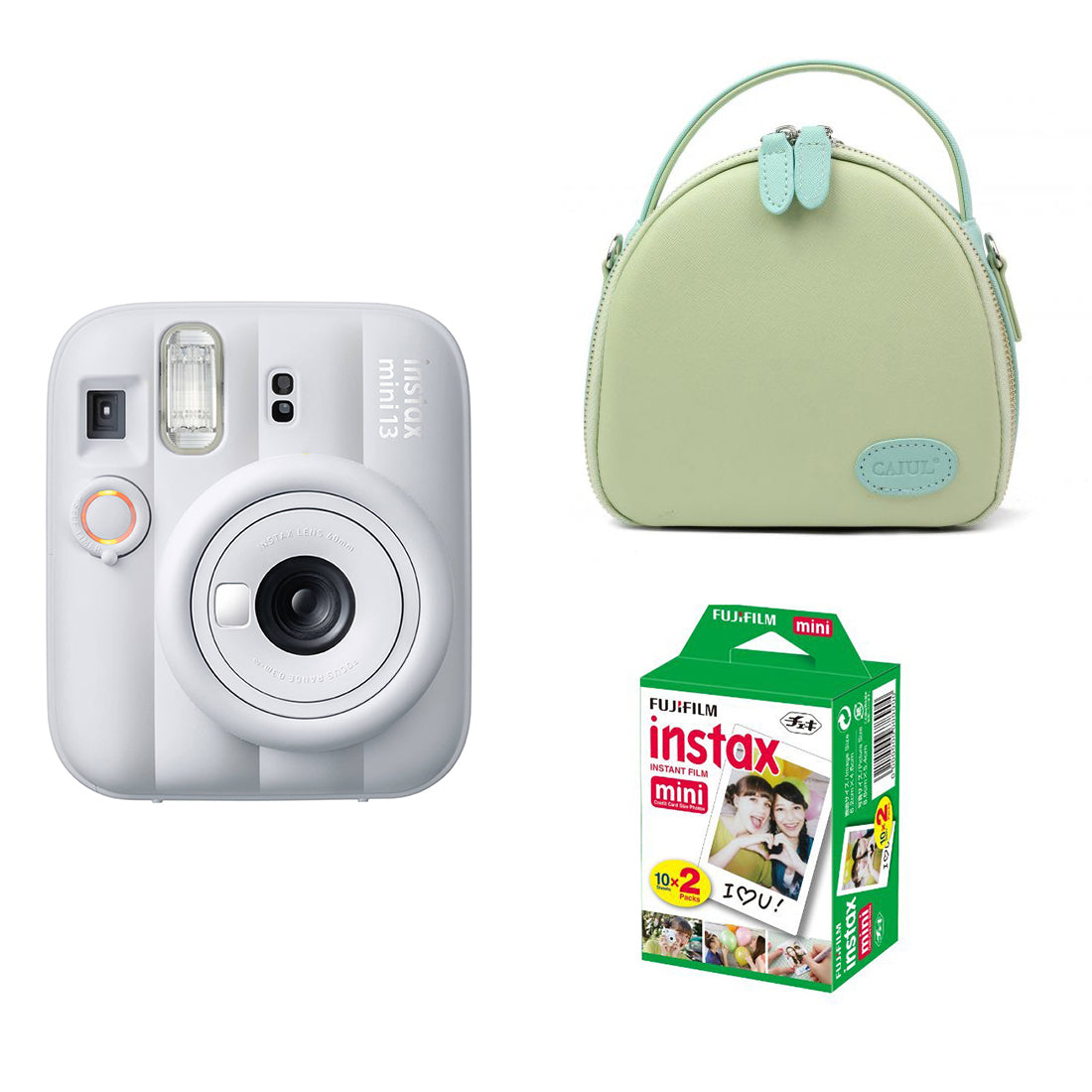FUJIFILM-INSTAX-Mini-13-Instant-Film-Camera-with-Green-shell-bag-and-20-Shots-Instant-film-Clay-White-1