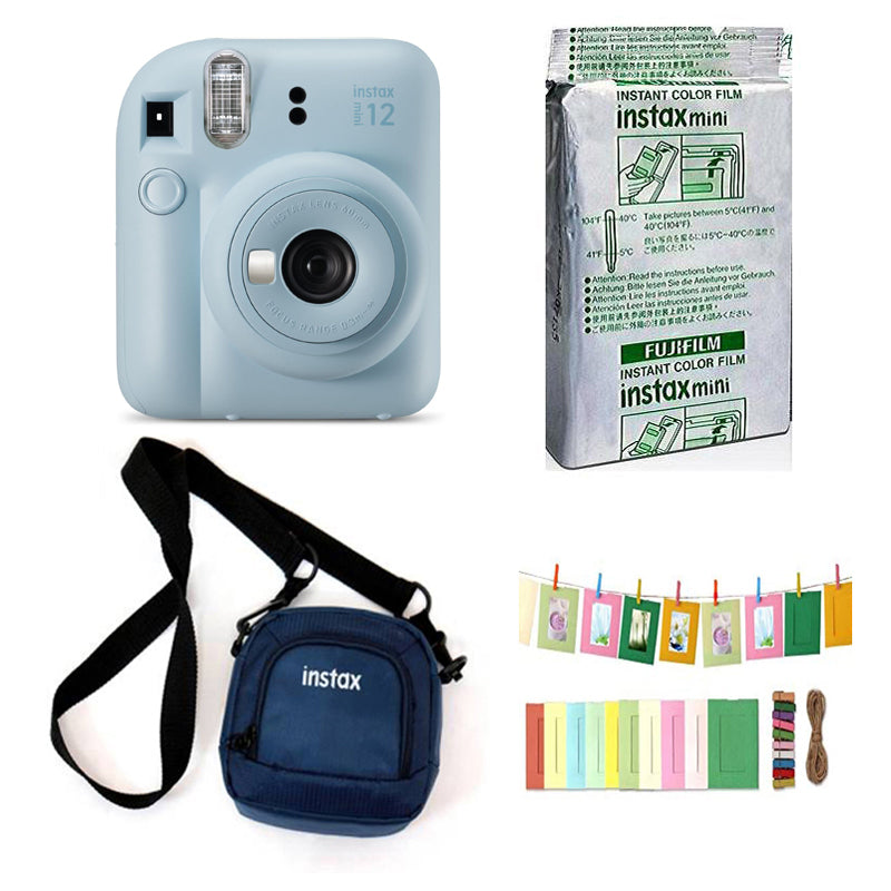 FUJIFILM INSTAX mini 12 Instant Camera with 10 sheets film roll + camera case + bunting1, kit. Pastel Blue