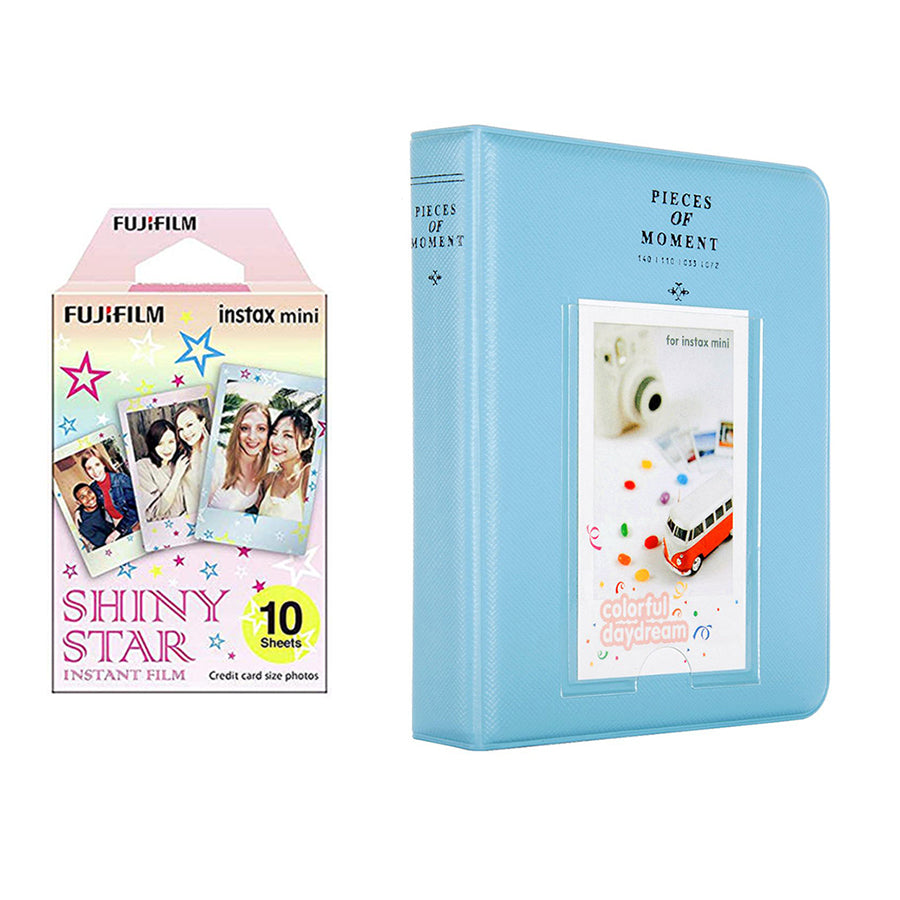 Fujifilm Instax Mini 10X1 shiny star Instant Film with Instax Time Photo Album 64 Sheets sky blue