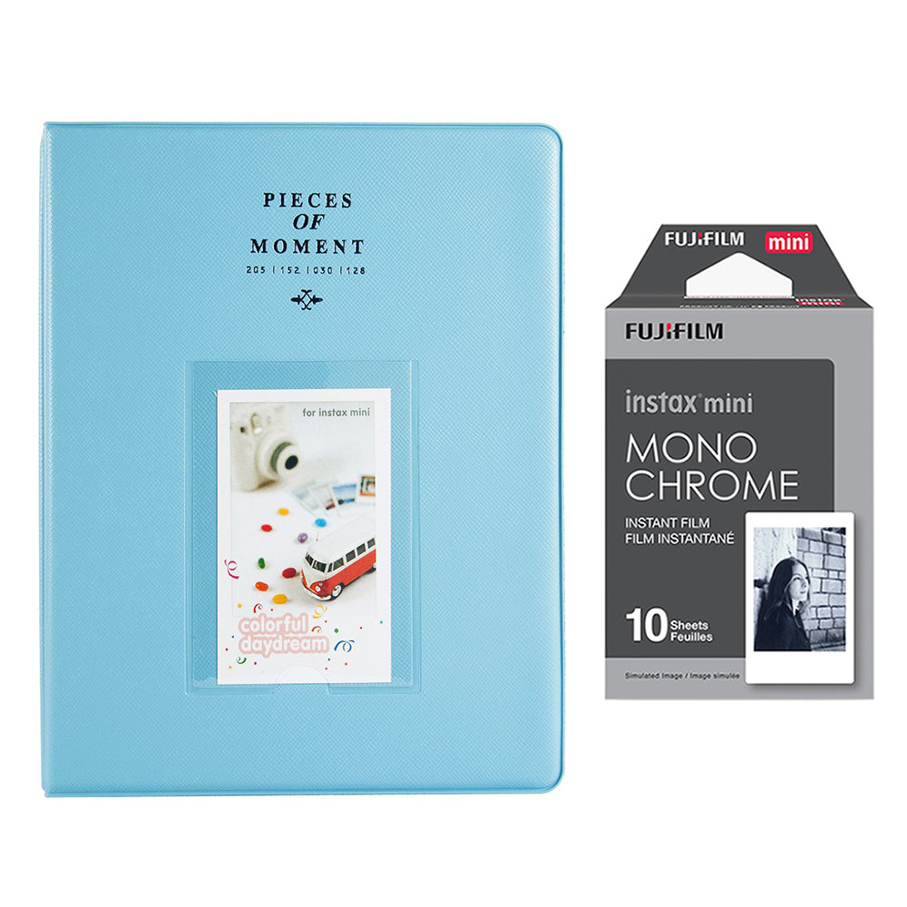 Fujifilm Instax Mini 10X1 Monochrome Instant Film With 128-sheet Album for mini film Blue
