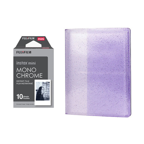 Fujifilm Instax Mini 10X1 Monochrome Instant Film with 64-Sheets Album For Mini Film 3 inch lilac purple