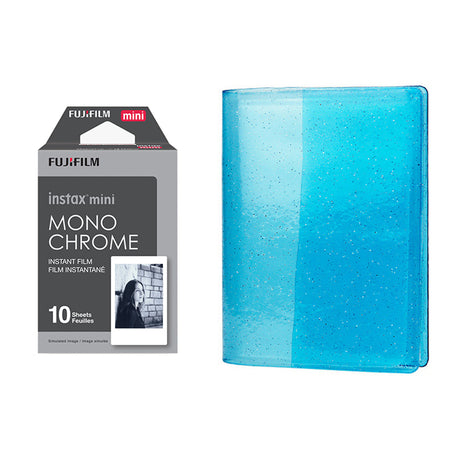 Fujifilm Instax Mini 10X1 Monochrome Instant Film with 64-Sheets Album For Mini Film 3 inch sky blue