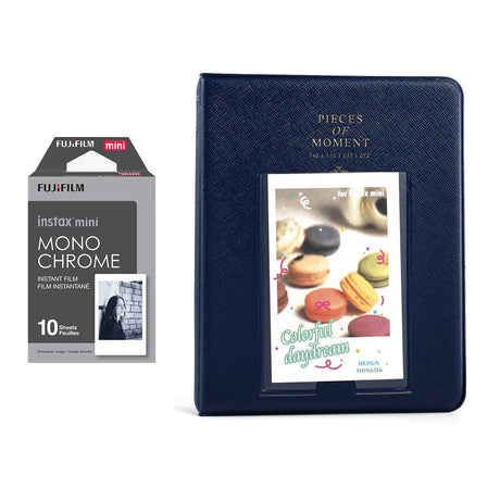 Fujifilm Instax Mini 10X1 Monochrome Instant Film with Instax Time Photo Album 64 Sheets Navy blue