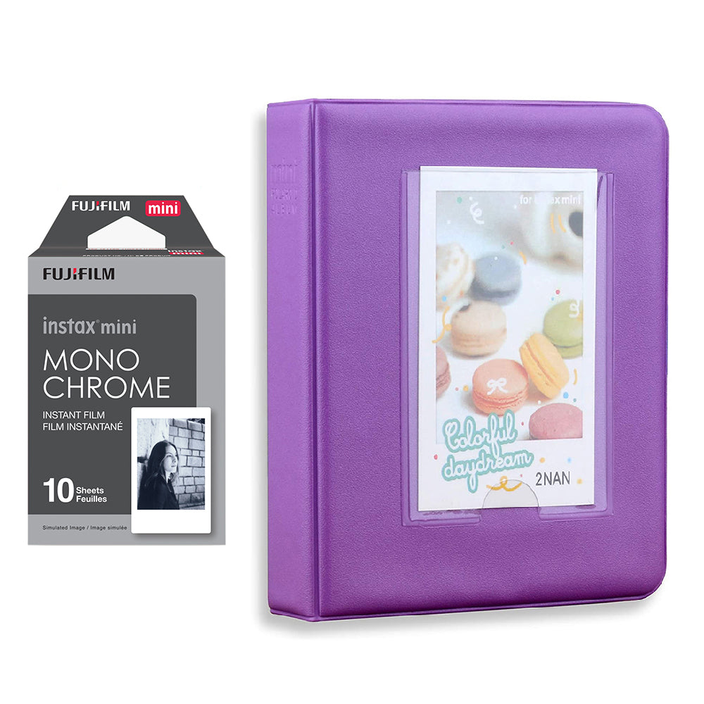 Fujifilm Instax Mini 10X1 Monochrome Instant Film with Instax Time Photo Album 64 Sheets Violet Purple