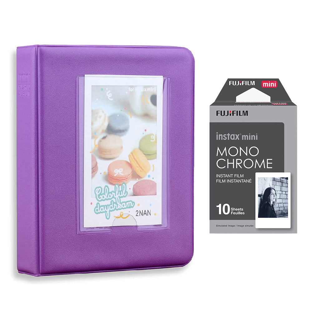 Fujifilm Instax Mini 10X1 Monochrome Instant Film with Instax Time Photo Album 64 Sheets Violet Purple