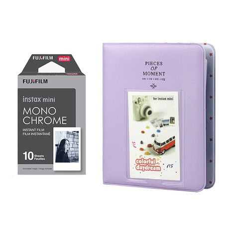 Fujifilm Instax Mini 10X1 Monochrome Instant Film with Instax Time Photo Album 64 Sheets lilac purple