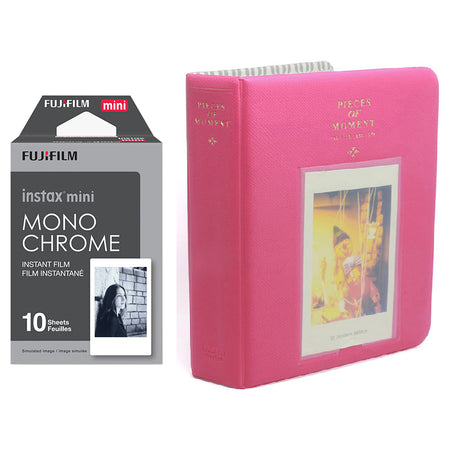 Fujifilm Instax Mini 10X1 Monochrome Instant Film with Instax Time Photo Album 64 Sheets Rose red