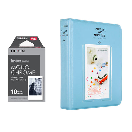 Fujifilm Instax Mini 10X1 Monochrome Instant Film with Instax Time Photo Album 64 Sheets Sky blue