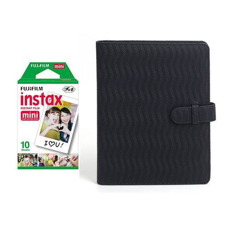 Fujifilm Instax Mini 10X1 Sheets Instant Film with 128-sheet Album for mini film (Black Wave)