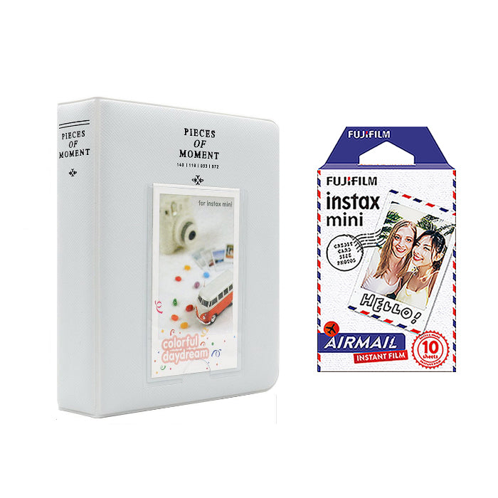 Fujifilm Instax Mini 10X1 airmail Instant Film with Instax Time Photo Album 64 Sheets Pearly white