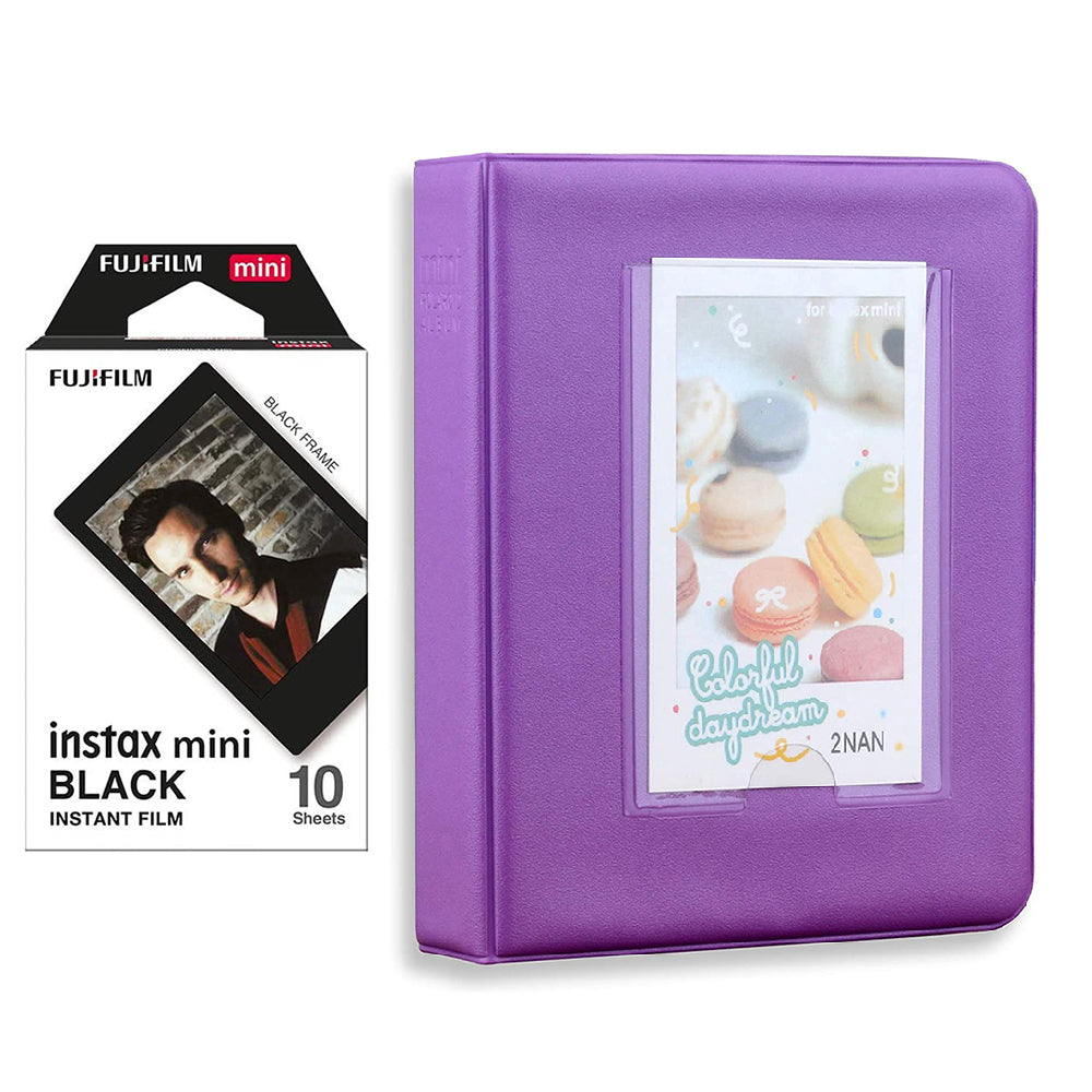 Fujifilm Instax Mini 10X1 black border Instant Film with Instax Time Photo Album 64 Sheets Violet Purple