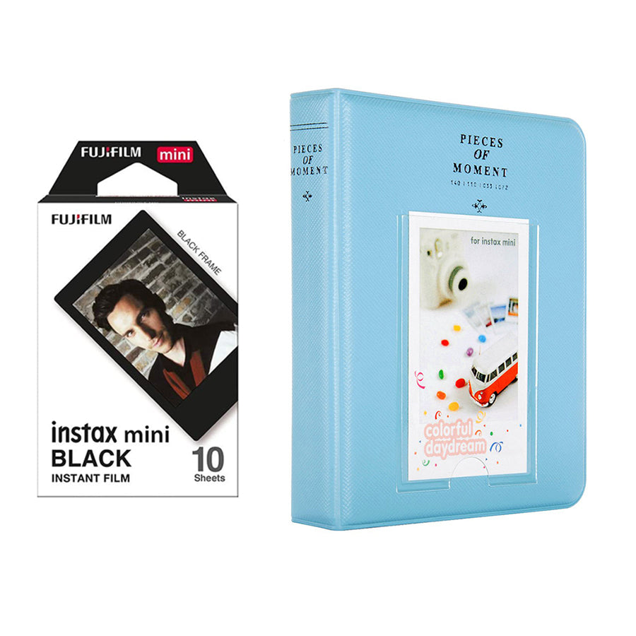 Fujifilm Instax Mini 10X1 black border Instant Film with Instax Time Photo Album 64 Sheets Sky blue