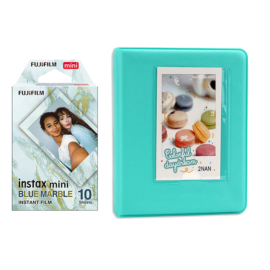 Fujifilm Instax Mini 10X1 blue marble Instant Film with Instax Time Photo Album 64 Sheets Mint Green