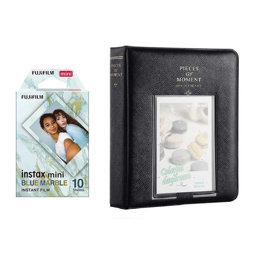 Fujifilm Instax Mini 10X1 blue marble Instant Film with Instax Time Photo Album 64 Sheets Charcoal grey