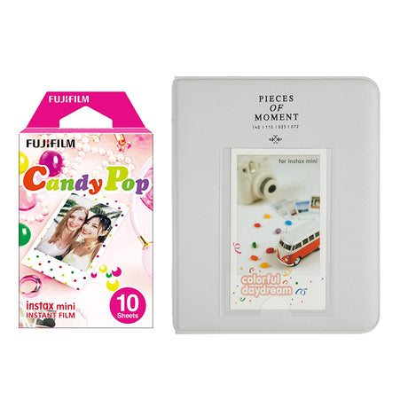 Fujifilm Instax Mini 10X1 candy pop Instant Film with Instax Time Photo Album 64 Sheets Smokey white