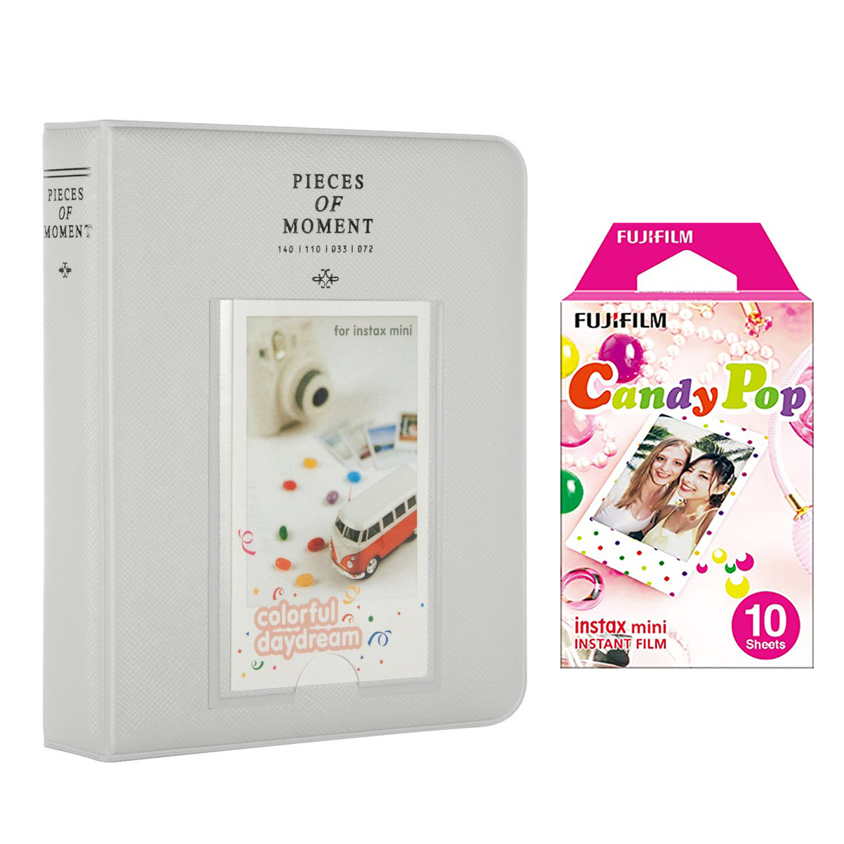 Fujifilm Instax Mini 10X1 candy pop Instant Film with Instax Time Photo Album 64 Sheets Smokey white