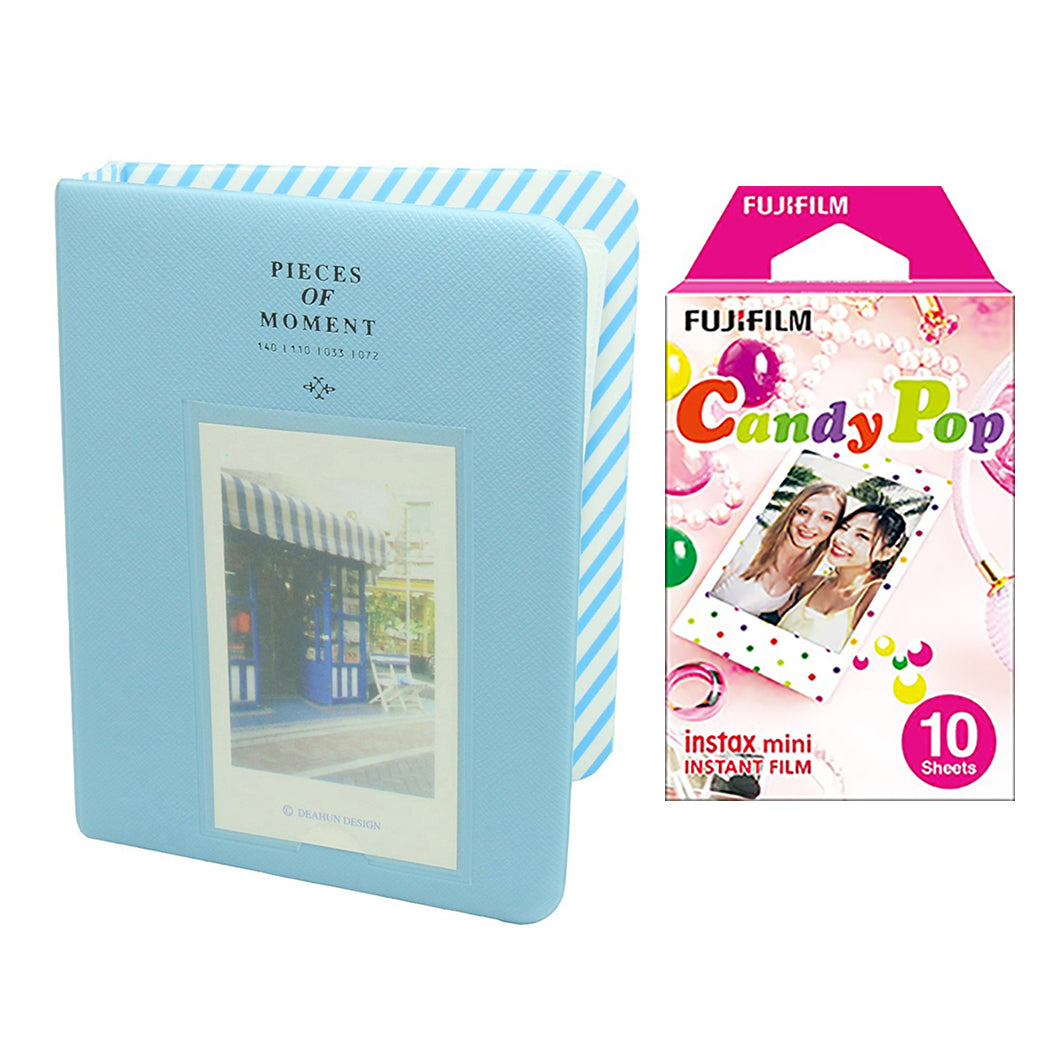Fujifilm Instax Mini 10X1 candy pop Instant Film with Instax Time Photo Album 64 Sheets Water Blue