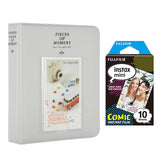 Fujifilm Instax Mini 10X1 comic Instant Film with Instax Time Photo Album 64 Sheets Smokey white