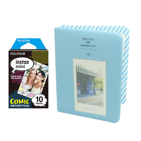 Fujifilm Instax Mini 10X1 comic Instant Film with Instax Time Photo Album 64 Sheets Water Blue