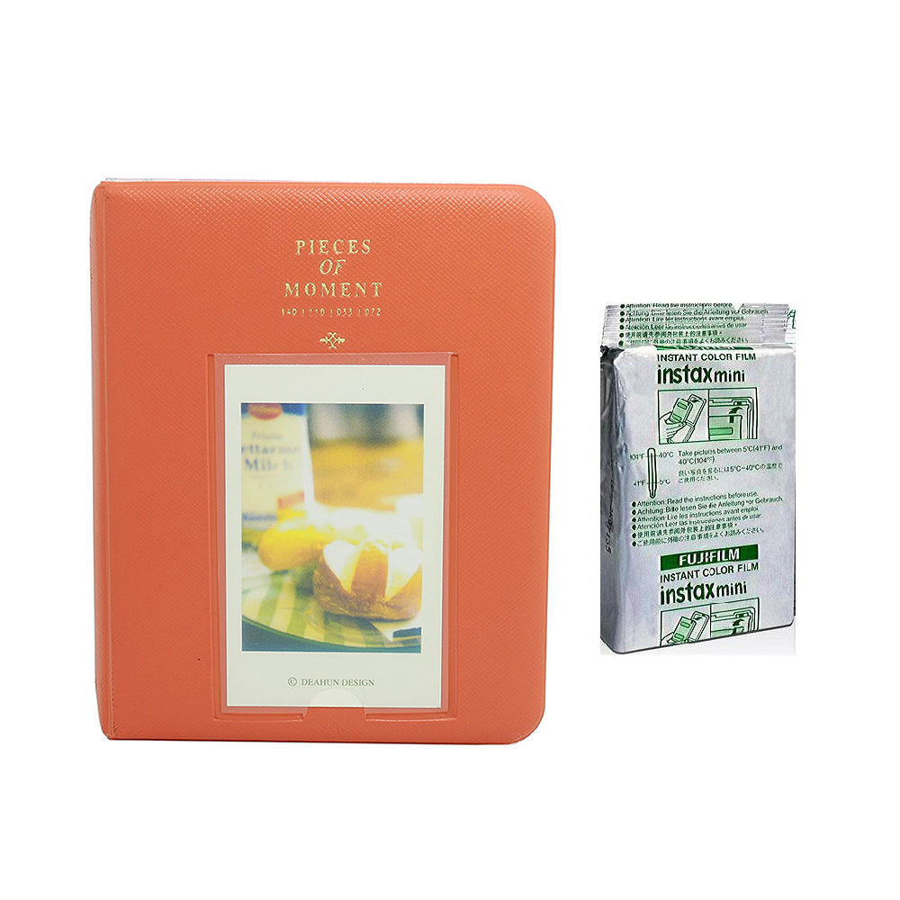Fujifilm Instax Mini 10X1 confetti Instant Film with Instax Time Photo Album 64 Sheets Orange