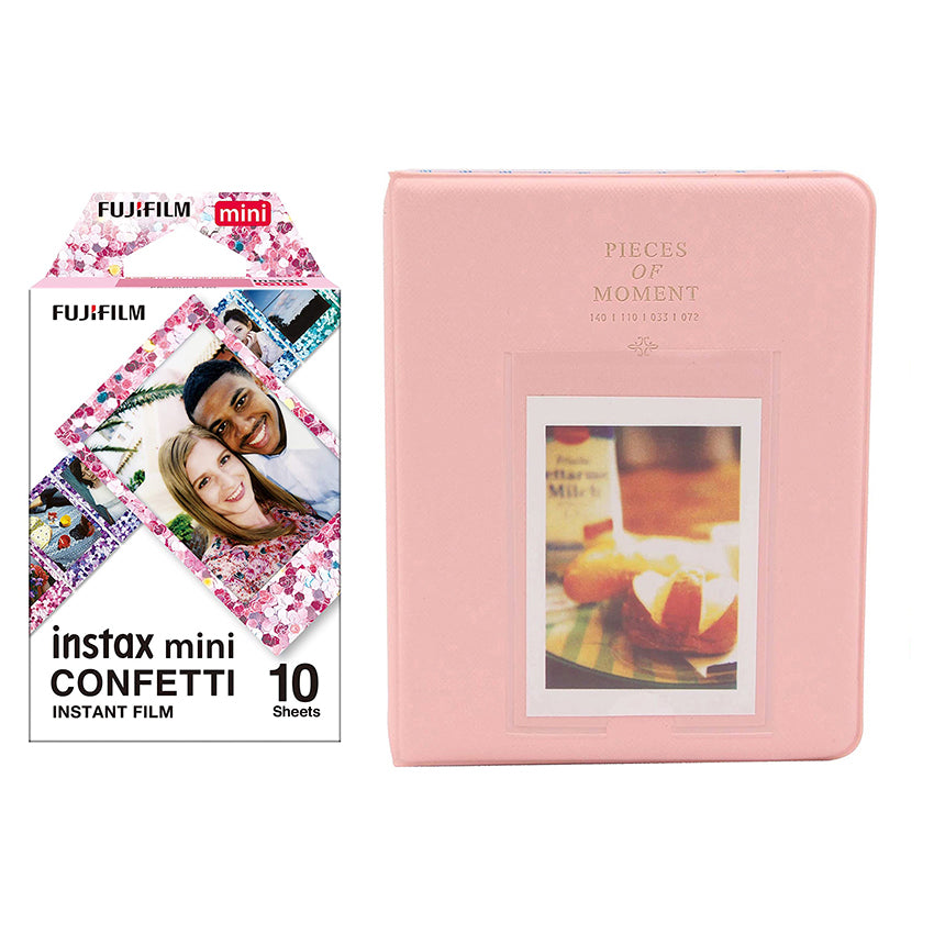 Fujifilm Instax Mini 10X1 confetti Instant Film with Instax Time Photo Album 64 Sheets Peach pink