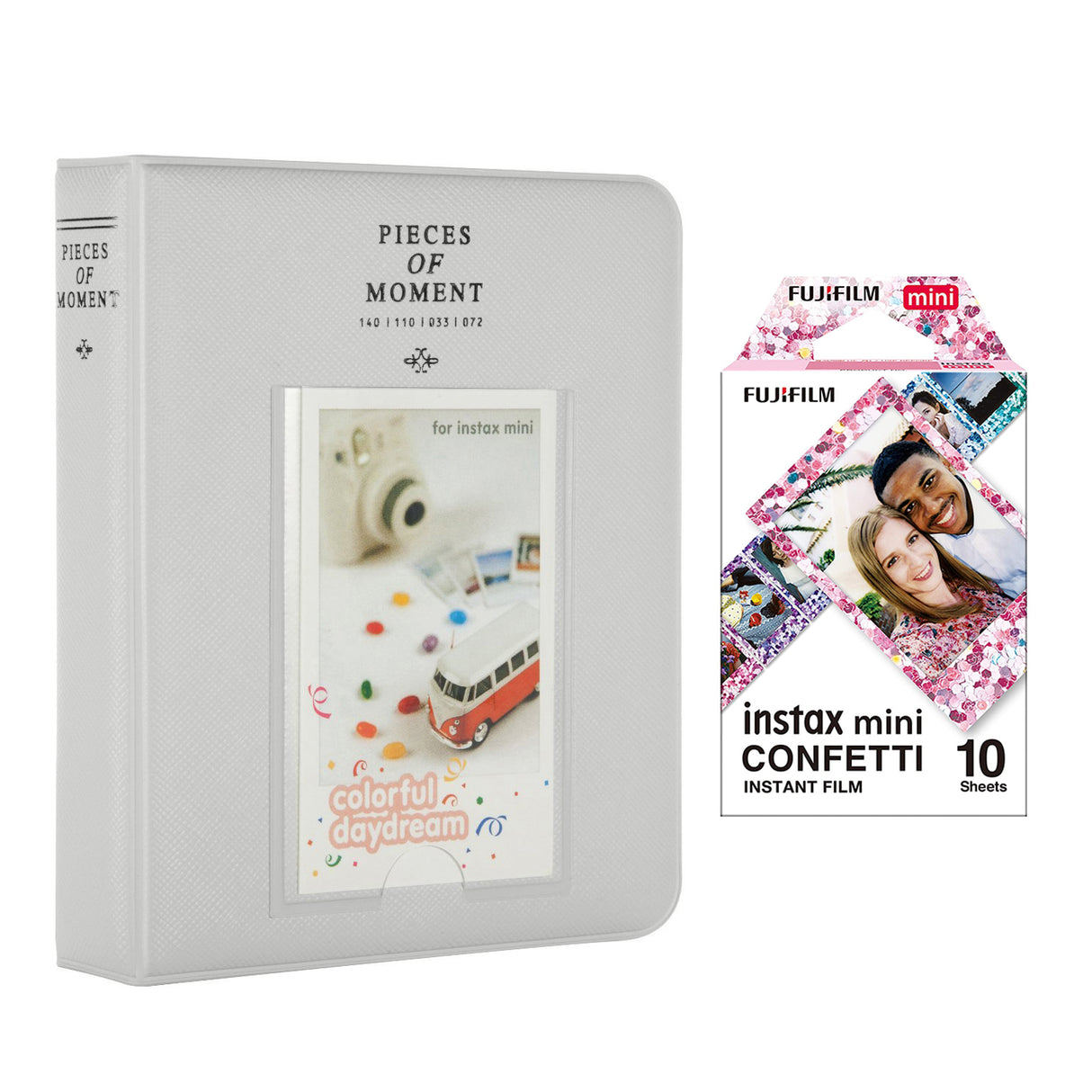 Fujifilm Instax Mini 10X1 confetti Instant Film with Instax Time Photo Album 64 Sheets Smokey white