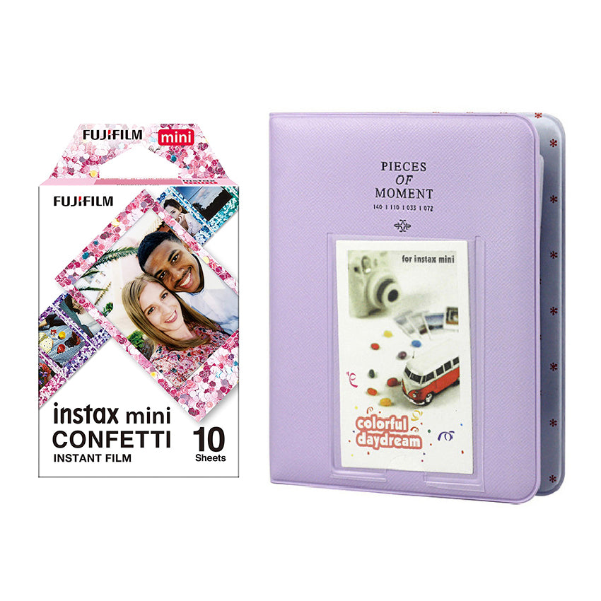 Fujifilm Instax Mini 10X1 confetti Instant Film with Instax Time Photo Album 64 Sheets