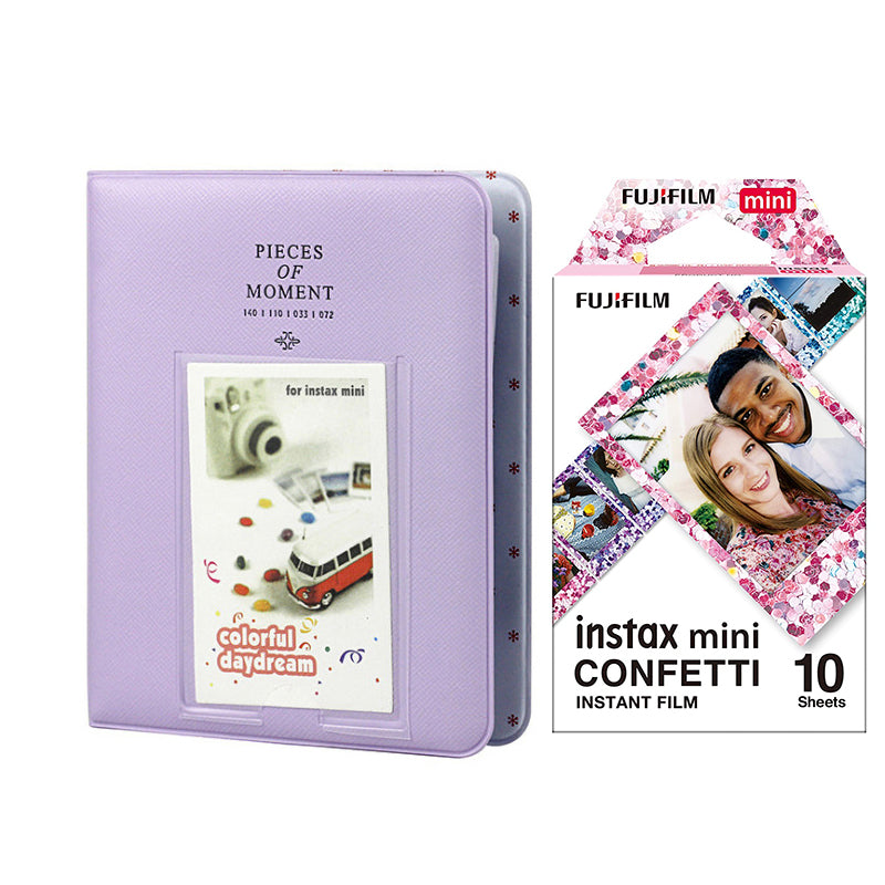 Fujifilm Instax Mini 10X1 confetti Instant Film with Instax Time Photo Album 64 Sheets