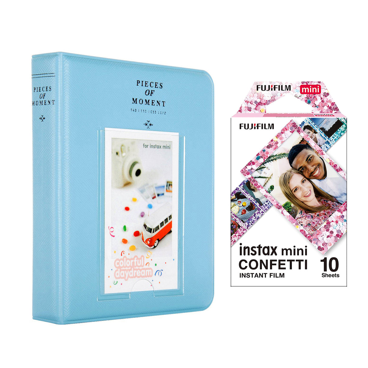 Fujifilm Instax Mini 10X1 confetti Instant Film with Instax Time Photo Album 64 Sheets Sky blue