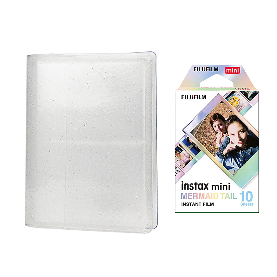 Fujifilm Instax Mini 10X1 mermaid tail Instant Film with 64-Sheets Album For Mini Film 3 inch lce white