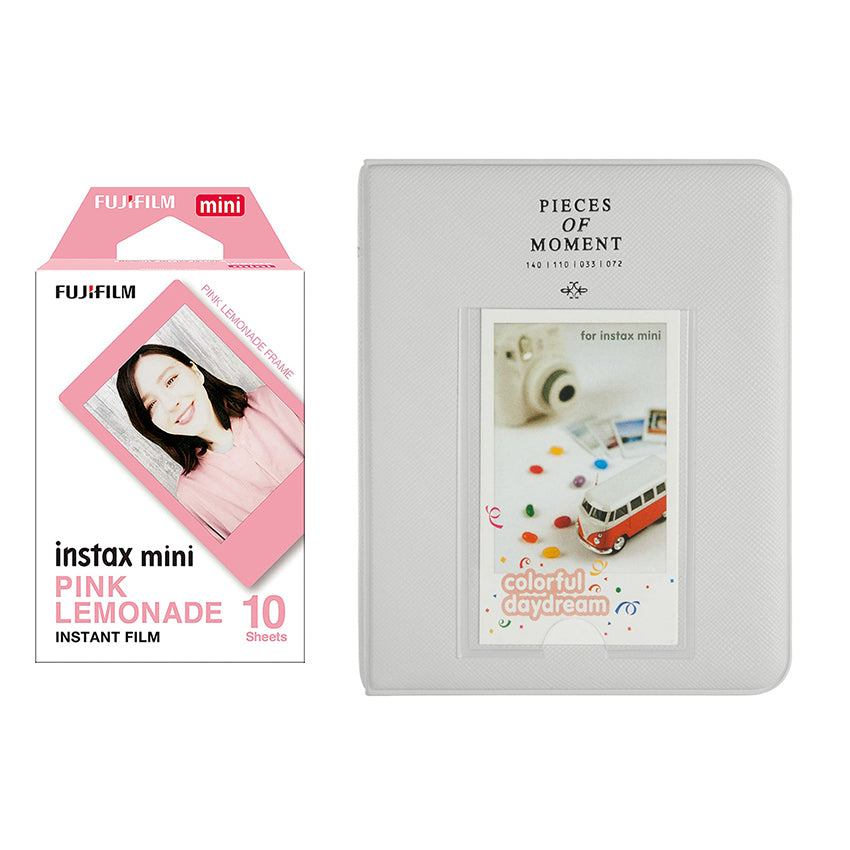 Fujifilm Instax Mini 10X1 pink lemonade Instant Film with Instax Time Photo Album 64 Sheets Smokey White