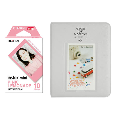 Fujifilm Instax Mini 10X1 pink lemonade Instant Film with Instax Time Photo Album 64 Sheets Smokey White