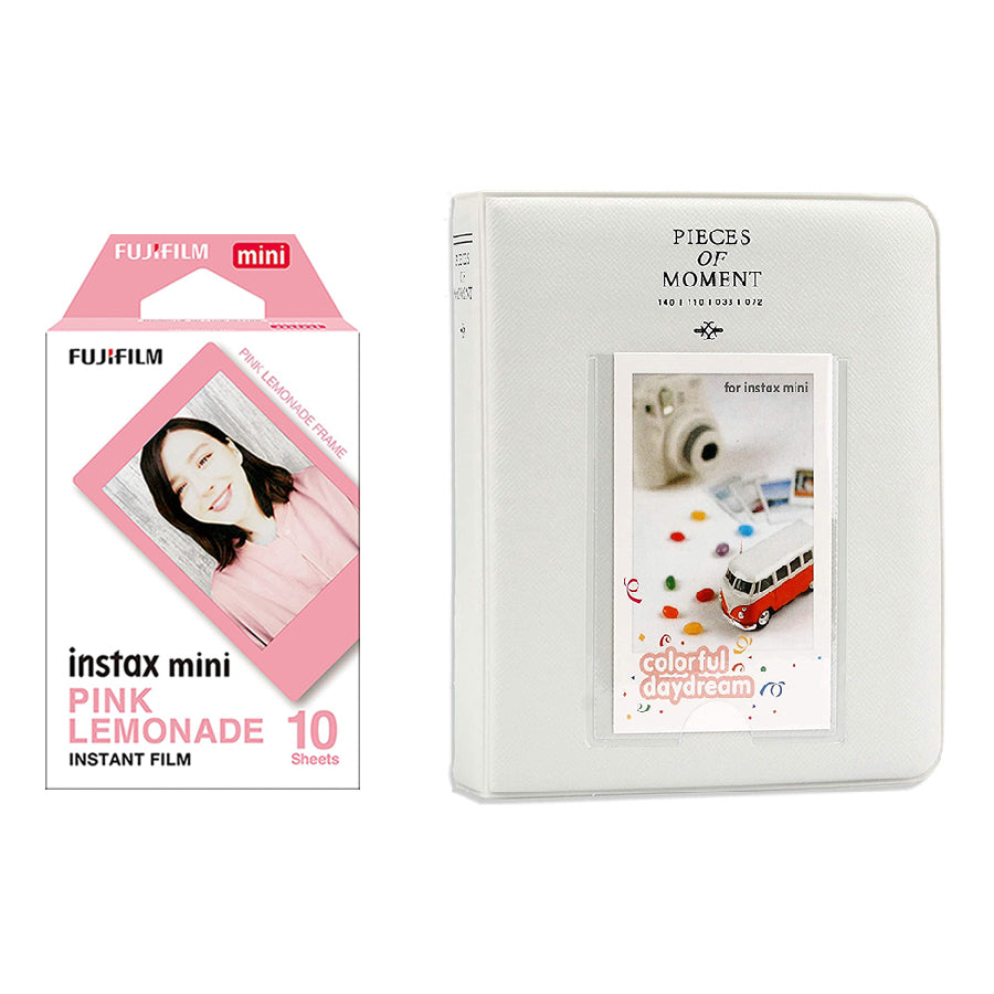 Fujifilm Instax Mini 10X1 pink lemonade Instant Film with Instax Time Photo Album 64 Sheets Ice white