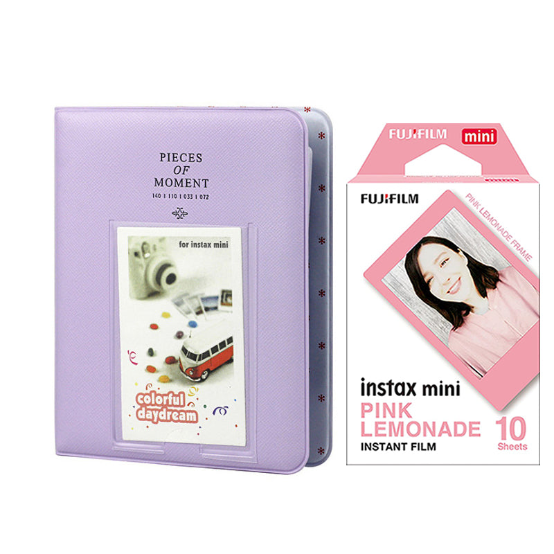 Fujifilm Instax Mini 10X1 pink lemonade Instant Film with Instax Time Photo Album 64 Sheets Lilac purple