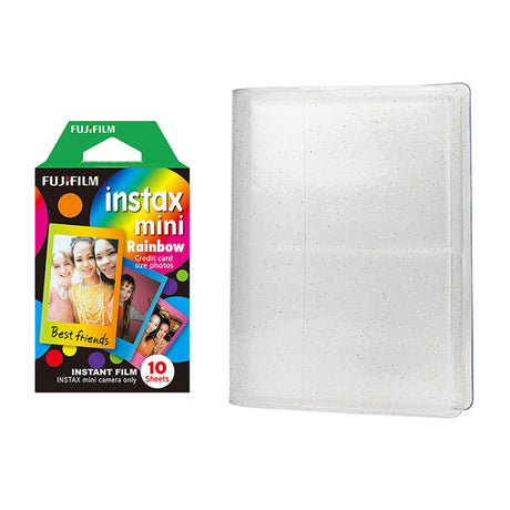 Fujifilm Instax Mini 10X1 rainbow Instant Film with 64-Sheets Album For Mini Film 3 inch Ice white