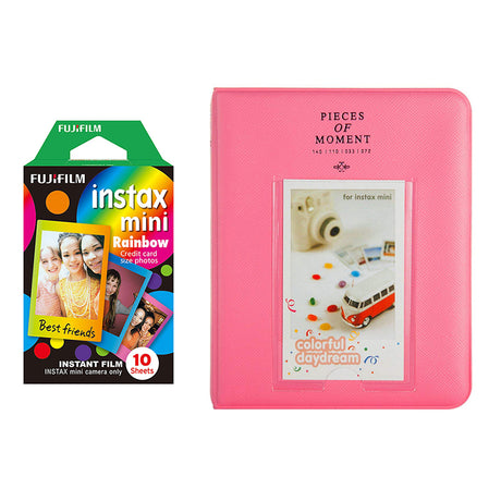 Fujifilm Instax Mini 10X1 rainbow Instant Film with Instax Time Photo Album 64 Sheets Flamingo Pink