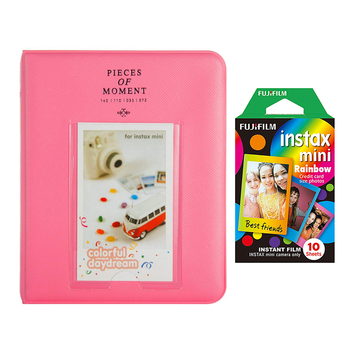 Fujifilm Instax Mini 10X1 rainbow Instant Film with Instax Time Photo Album 64 Sheets Flamingo Pink
