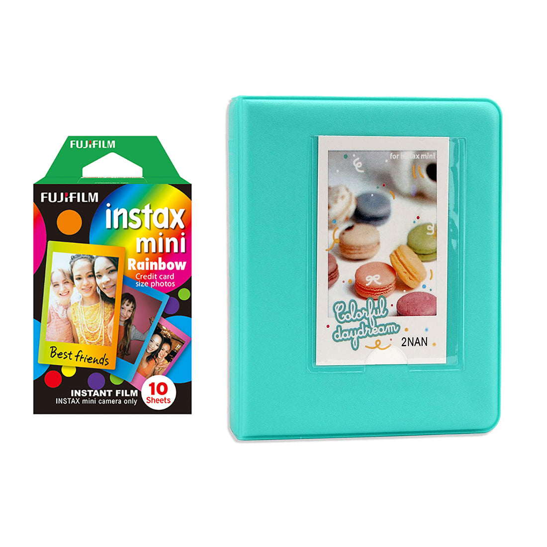 Fujifilm Instax Mini 10X1 rainbow Instant Film with Instax Time Photo Album 64 Sheets Mint Green