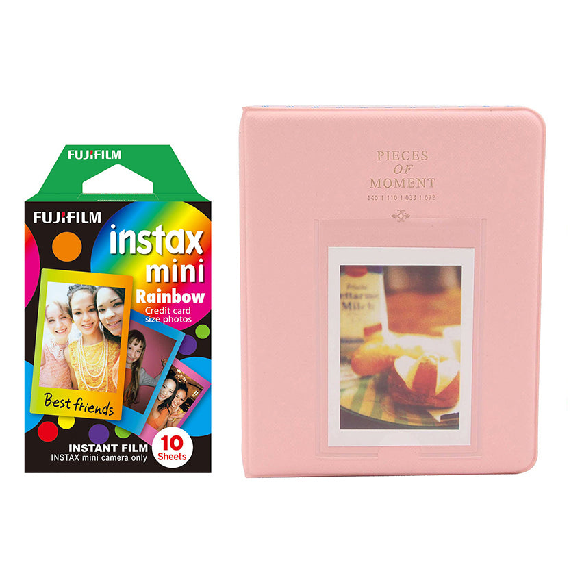 Fujifilm Instax Mini 10X1 rainbow Instant Film with Instax Time Photo Album 64 Sheets Peach pink