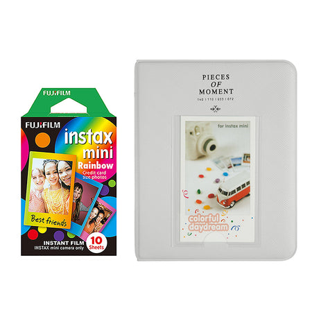 Fujifilm Instax Mini 10X1 rainbow Instant Film with Instax Time Photo Album 64 Sheets Smokey white