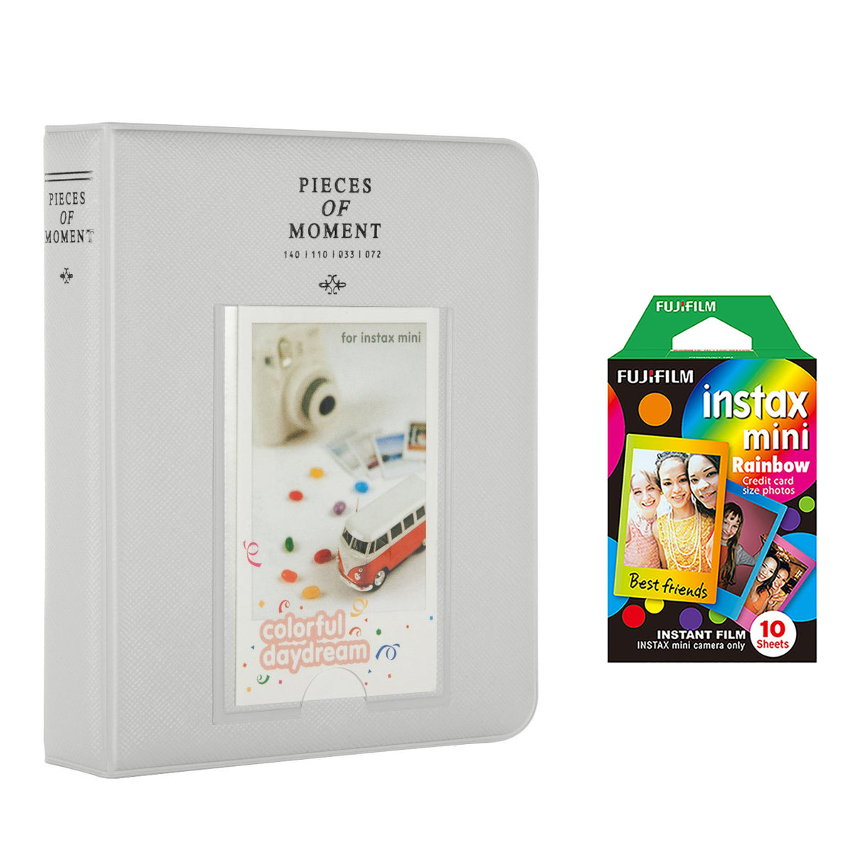 Fujifilm Instax Mini 10X1 rainbow Instant Film with Instax Time Photo Album 64 Sheets Smokey white