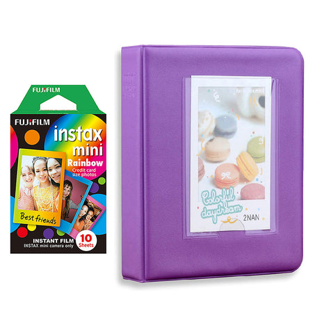 Fujifilm Instax Mini 10X1 rainbow Instant Film with Instax Time Photo Album 64 Sheets Violet Purple