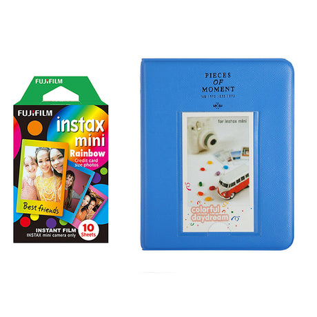 Fujifilm Instax Mini 10X1 rainbow Instant Film with Instax Time Photo Album 64 Sheets Cobalt blue